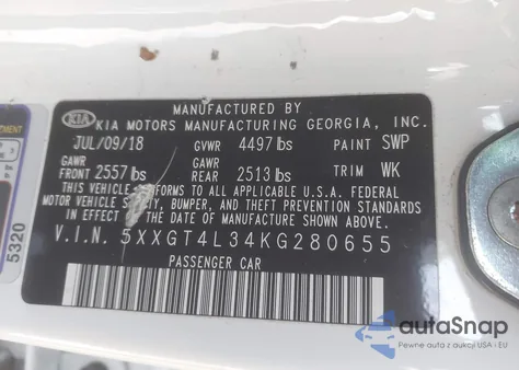 2019 Kia Optima S из США, поврежденный, VIN 5XXGT4L34KG280655